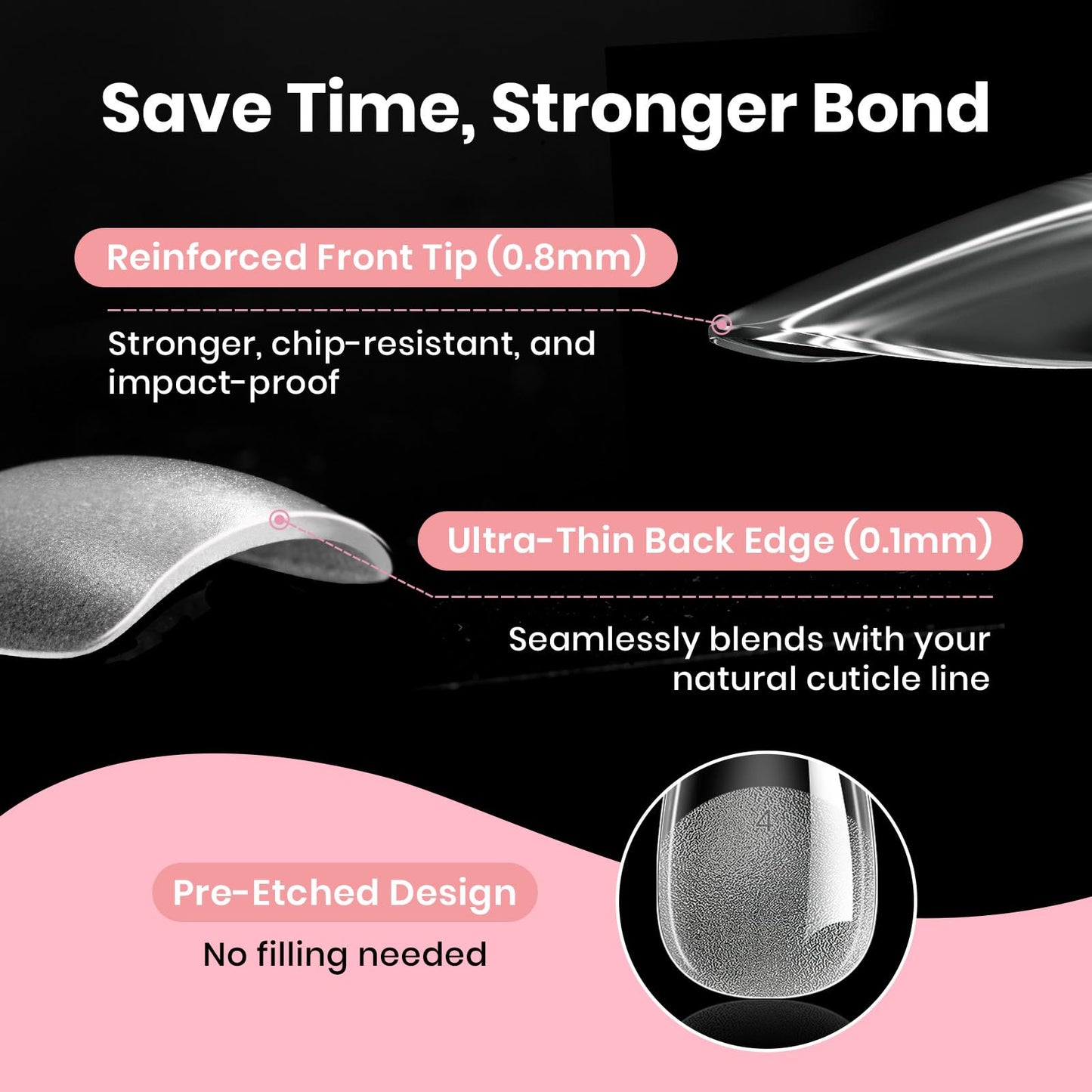 Beetles Gel Nail Tips Curve-EX - Almond Medium, 320pcs 16 Sizes, Etch-X Half Matte Full Cover Soft Acrylic False Press on Nail Tips Easy DIY Nail Extension Art Salon for Curved & Natural Nail Beds
