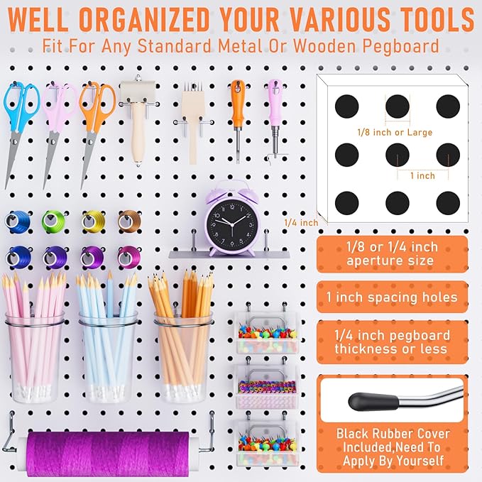 INCLY 30PCS Peg Board Organizer Accessories Kit, Pegboard Hooks Assortment with Bins, Cups, Wire Baskets and Paper Towel Holder for 1/8“ and 1/4” Pegboard Garage Workbench Craft Room Organizing Tools