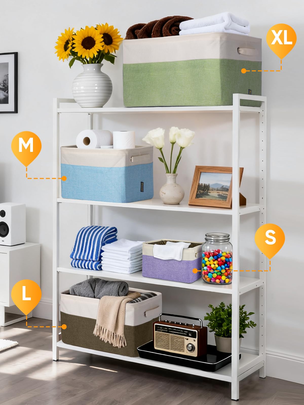 Fabric Storage Bins for Shelves (4 Count)