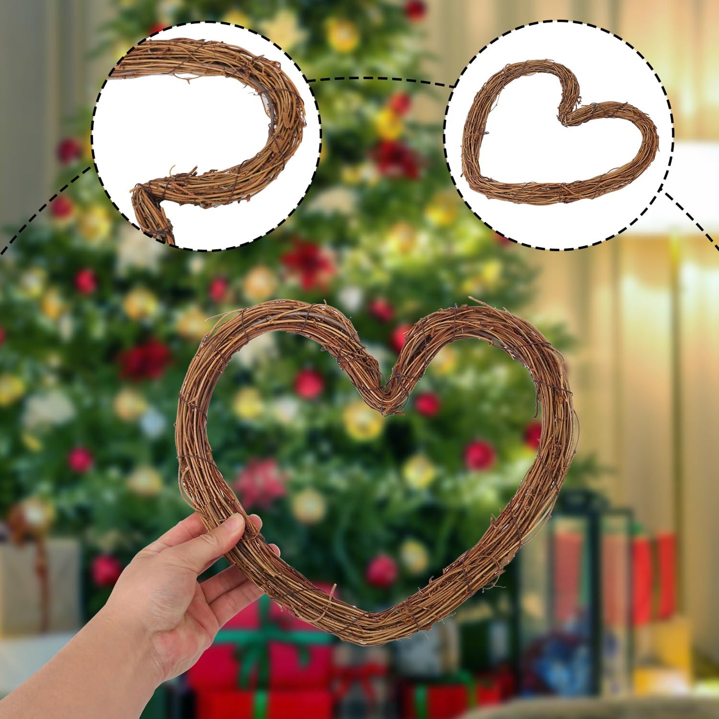 KUKLIPJIM 8 Pcs 10 Inch Heart Shaped Natural Grapevine Wreath Set, Hand-Woven Vine Branch Wreaths for DIY Crafts, Christmas Decorations, Home & Event Styling