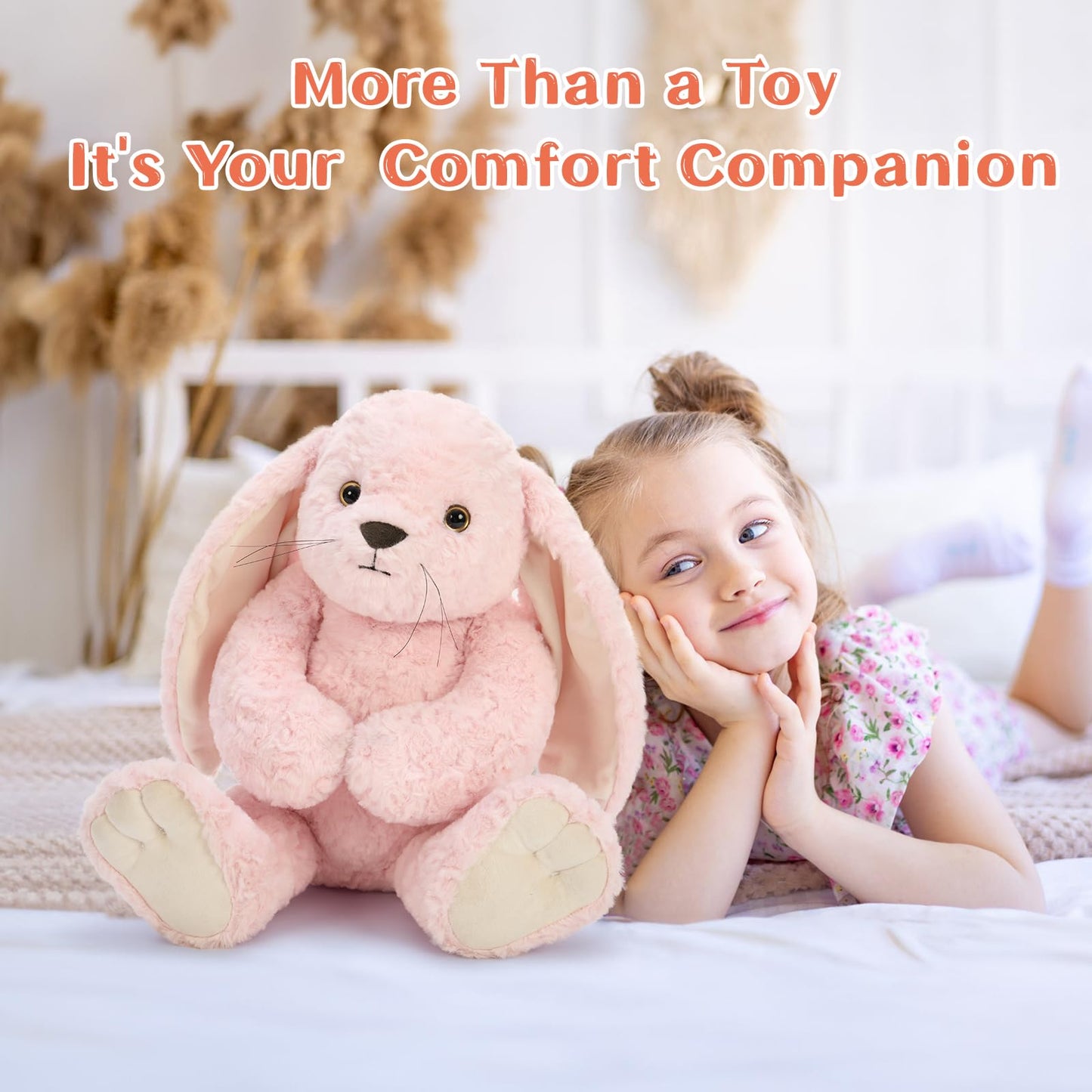 Tezituor Big Pink Rabbit Stuffed Animal, 18 inch Large Easter Stuffed Bunny Plush Body Pillow with Long Ears for Boys Girls, Hugging Soft Rabbit Plush Toy Gift for Easter Party Decor