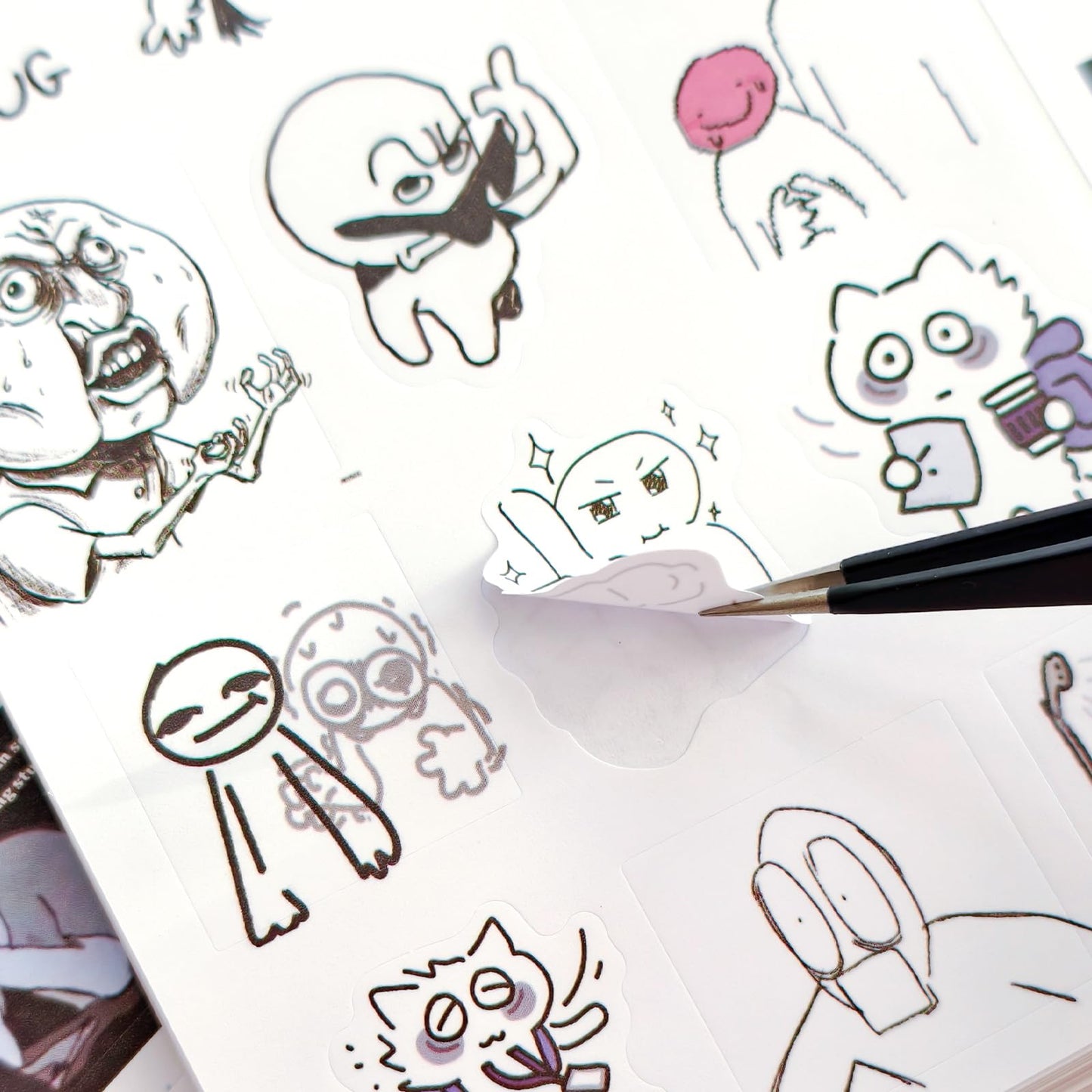 PRSTINCOL Meme Sticker Book, 36 Sheets 460+ Pcs, Black and White Funny Meme Stickers for Adults and Teens, Die Cut Vinyl Stickers for Journaling Scrapbooking DIY