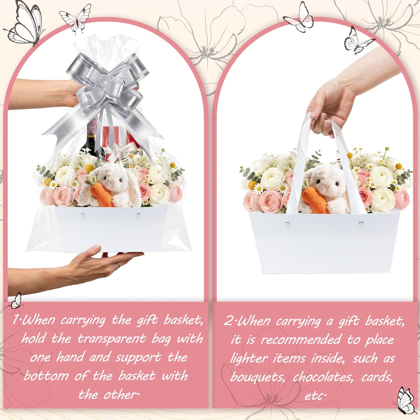 Surgifuly 12 Pack Baskets for Gifts Empty Bulk Kraft Empty Gift Basket Kit, Gift Bags With Handles DIY Kit for Packages Wrapping Wedding Party (White)