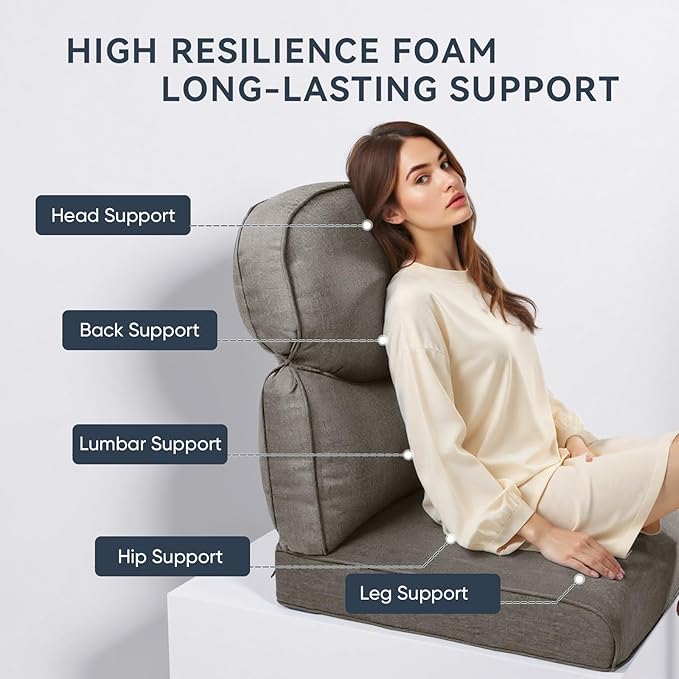 Patio Chair Cushions 4 Packs - Outside High Back Thick Water-Resistant Cushion 22x24 with Zipper Cover for Outdoor Glider Rocking Chairs Loveseat Couch – Grey/Crescent