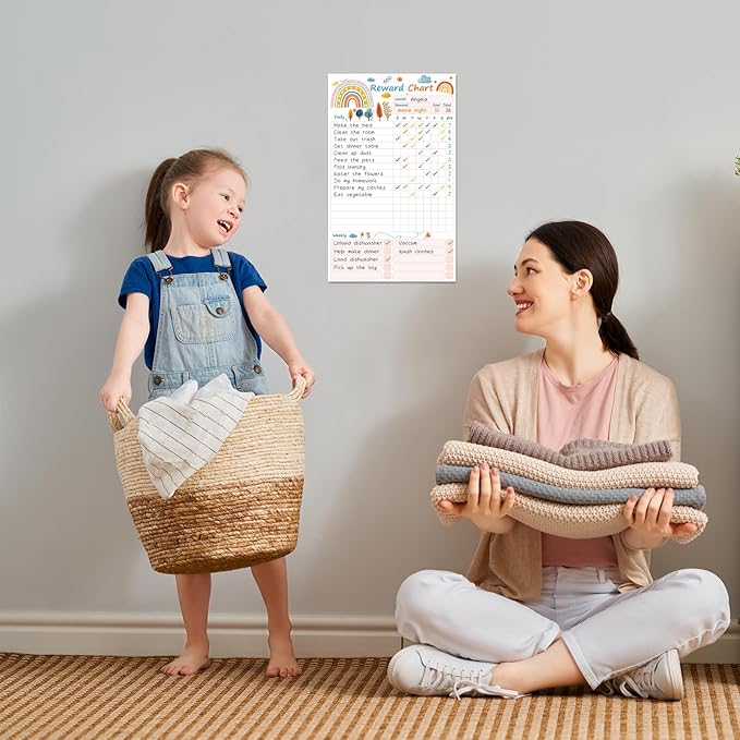 Clever Clean Dry Erase Chore Chart for Kids, Reusable Reward Chart, Non-Magnetic Kids Chore Board Clings to Any Smooth Surfaces, 6 Dry Erase Markers Included (Rainbow)