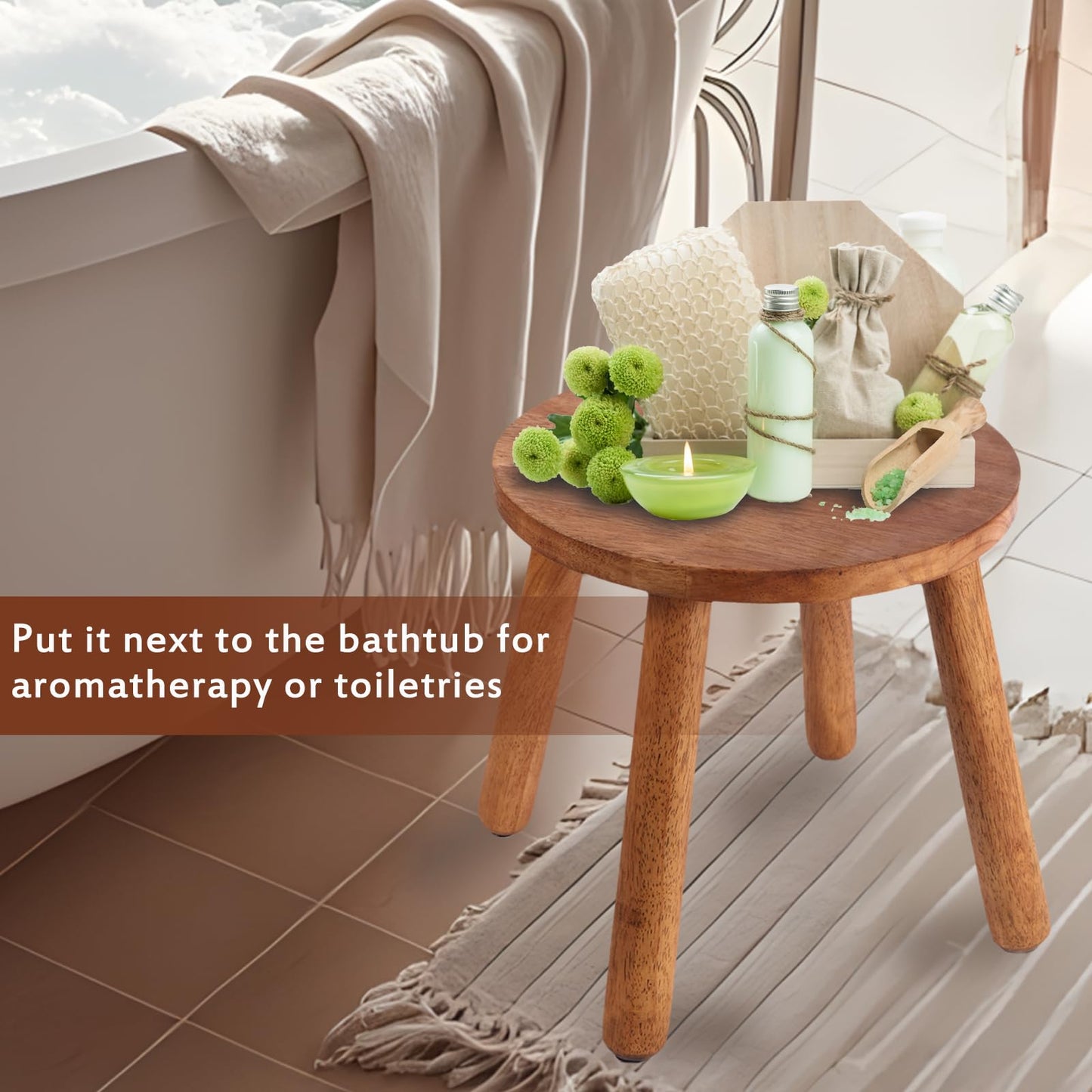 zaowofires Round Solid Wooden Step Stool， Garden Stool，11.8''H,Plant Stool ，Wood Legs Detachable for Plant Stand, Kitchen, Bathroom，Bedroom，Livingroom (Walnut, 11.8inch)