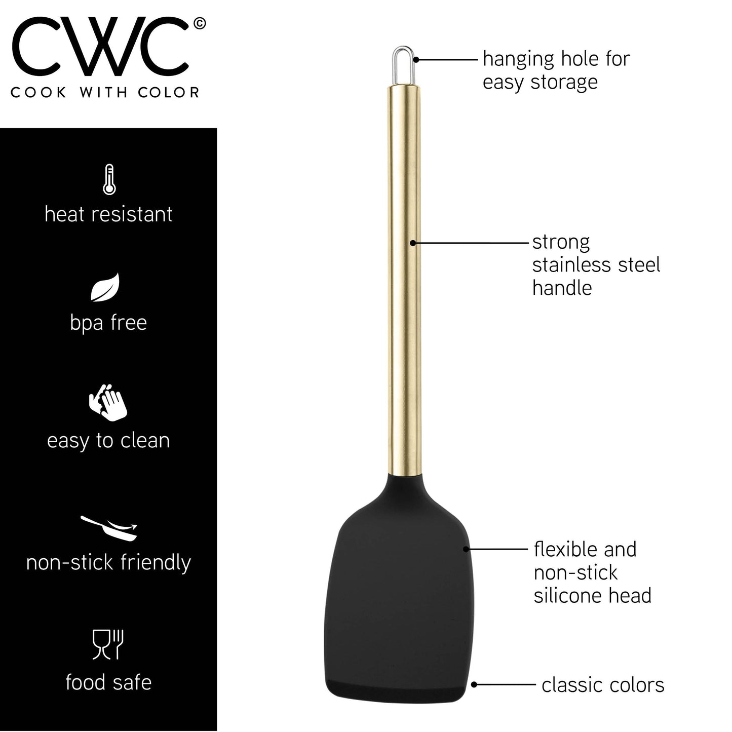 COOK WITH COLOR Silicone Cooking Utensils, Kitchen Utensil Set, Easy to Clean Silicone Kitchen Utensils, Cooking Utensils for Nonstick Cookware, Kitchen Gadgets Set with Holder, 10 Pieces