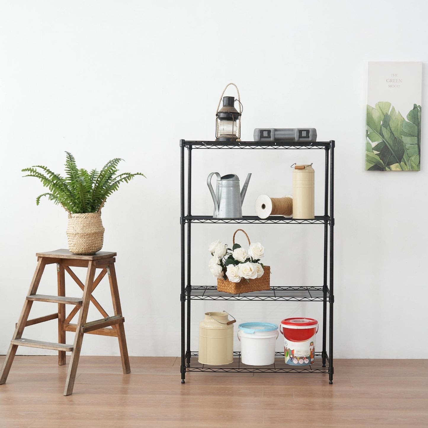 Displays By Jack 4 Tier Wire Shelving Unit Storage Rack, Metal Heavy Duty Utility Organization Units for Products Plant Standing Shelf, Pantry, Garage, Shelf Stand, Black, 14" W x 30" L X 48" H
