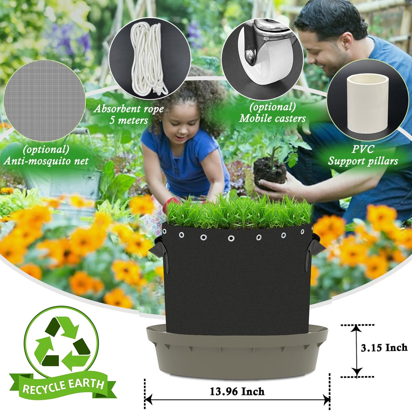 Molgoc Self-Watering Base with Visible Water Level,5-Pack,Keeps Leaves and Flying Insects Out,Maintains Water Quality, Equipped with Rollers for Easy Movement and Rotation, Brown.