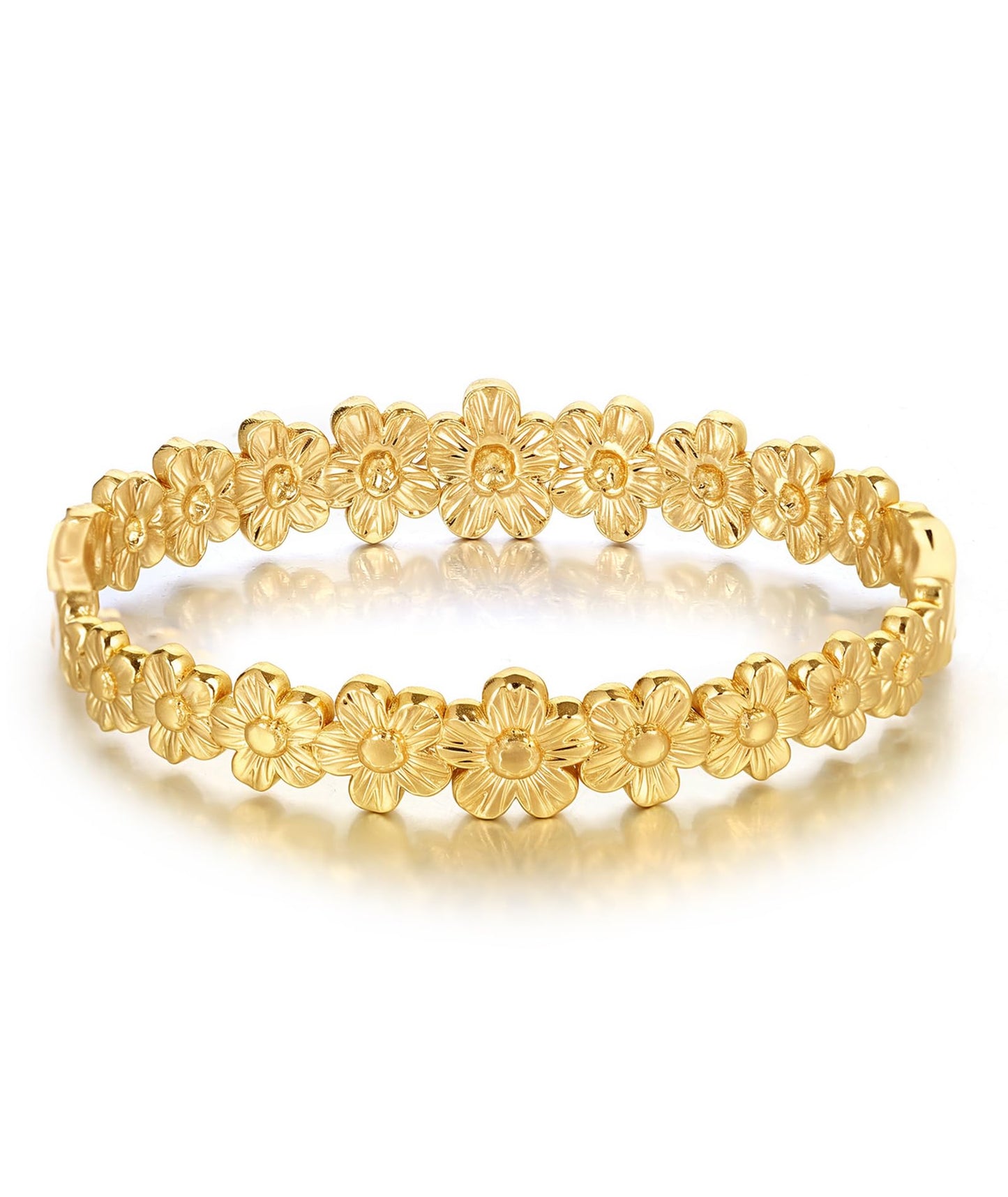 hotoo Gold Flower Bangle Bracelets for Women Cute Stackable Stainless Steel Cuff Bracelet Mother Daughter Sister