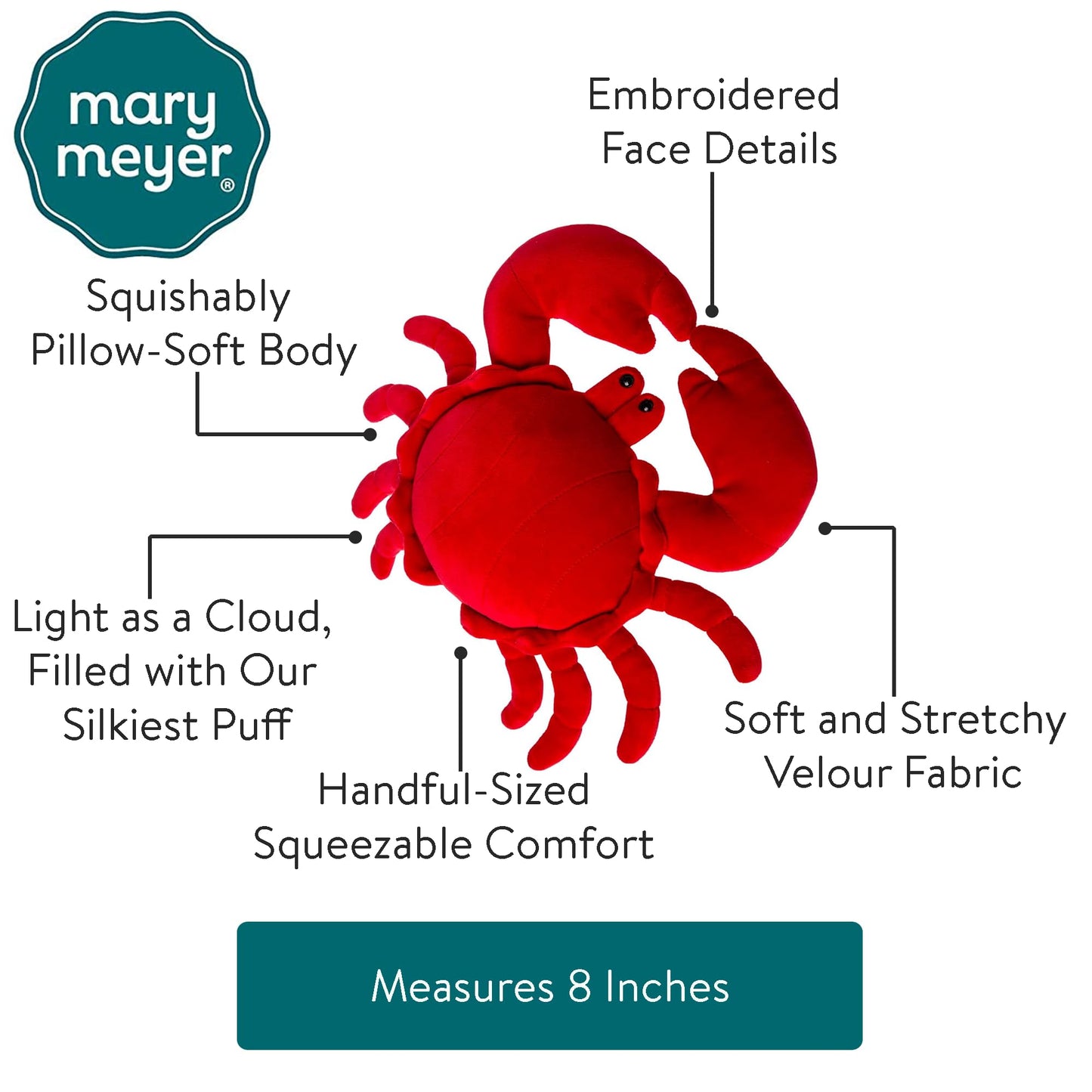 Mary Meyer Stuffed Animal Smootheez Pillow-Soft Toy, 8-Inches, Red Crab