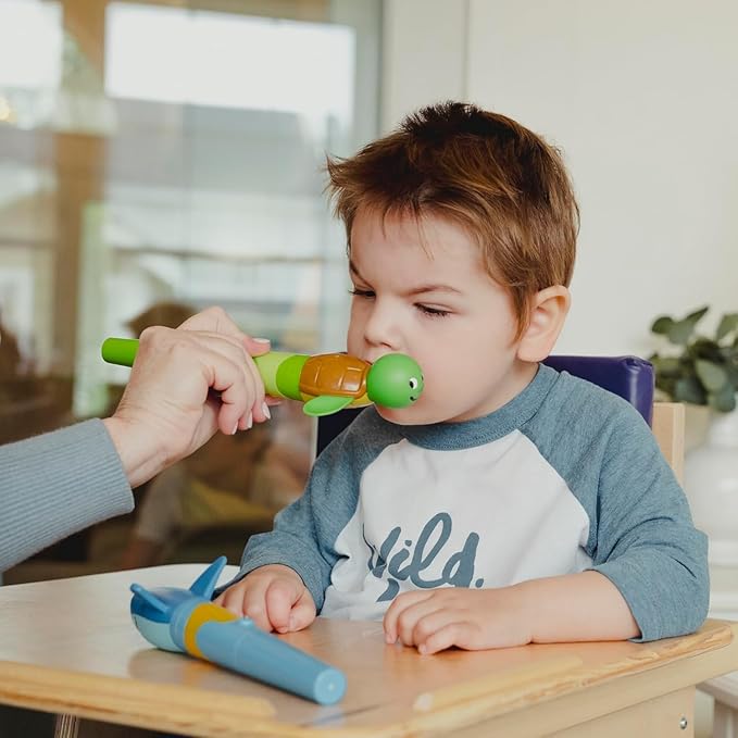 TalkTools Jiggler - Oral Facial Massager - Sensory Awareness Tool for Jaw and Lips | Improve Speech and Feeding Skills (Shark/Turtle - Set of 2) - NOT A Toy - Adult Supervision Required
