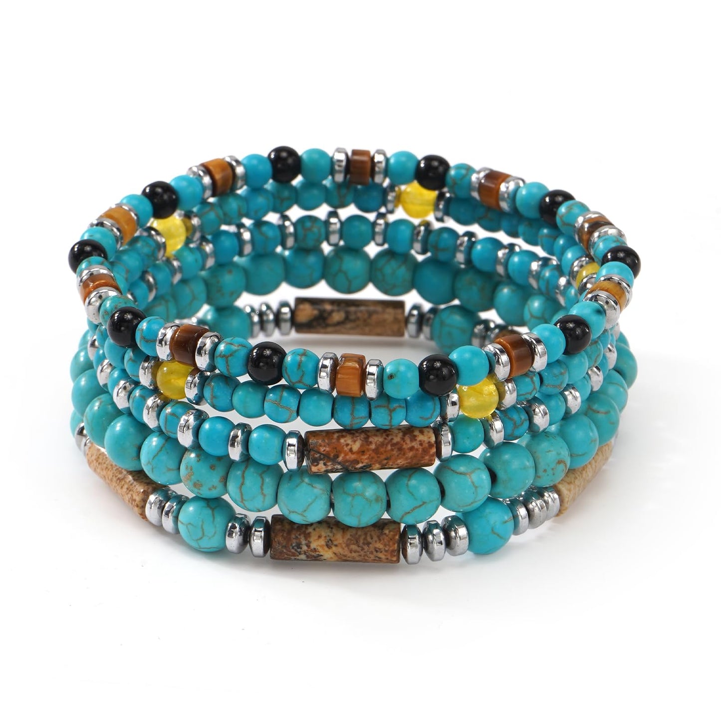 SHINUS BOHO Healing Crystal Beaded Bracelet Stack for Women,Stretch Bohemian Natural Turquoise Gemstones Stackable Bracelets Trendy Summer Accessories Jewelry Gifts Friendship