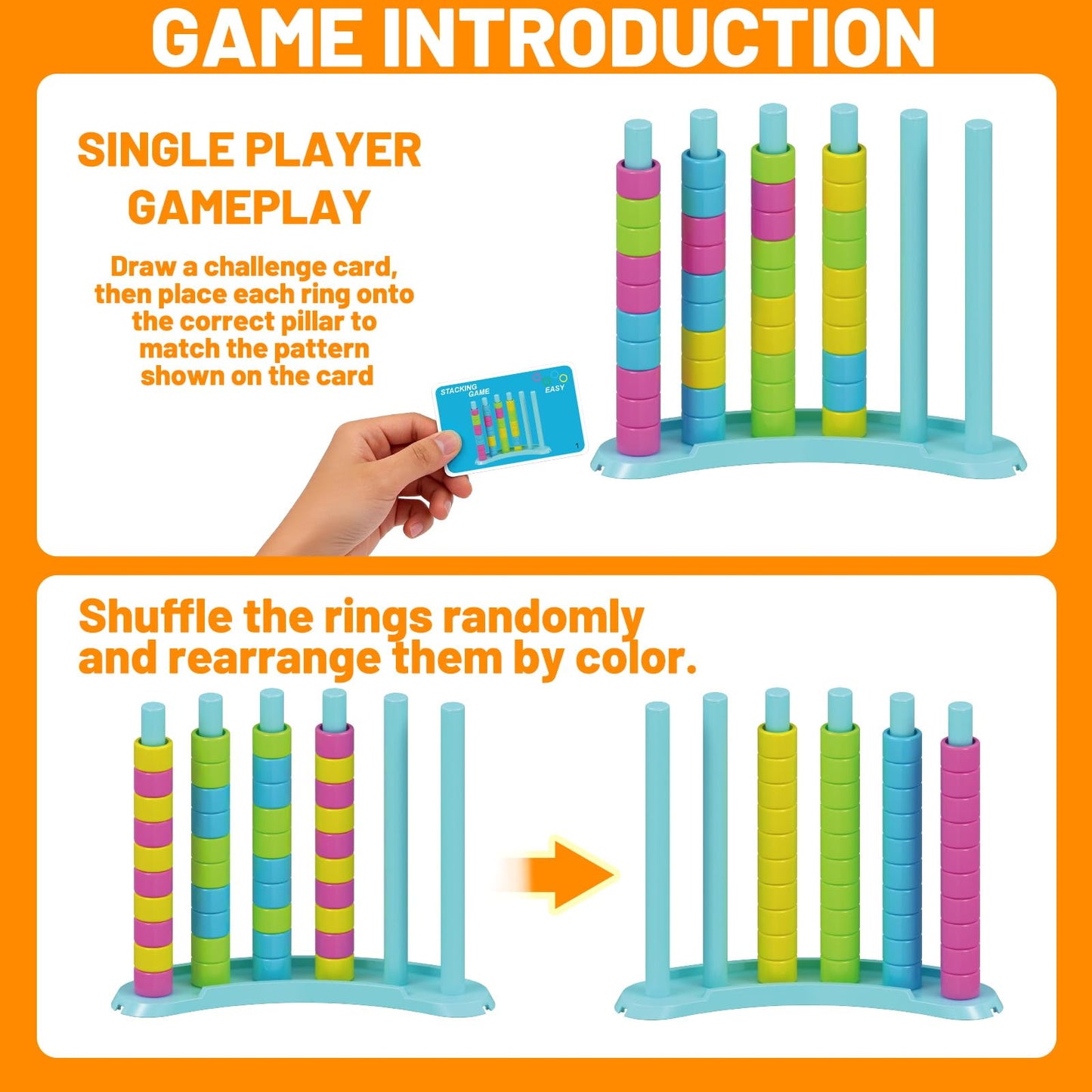 BBnote Color Matching Challenge Game, Fast Pattern Match Ring Stacking Puzzle Stack Games, 1-2 Players, Family Board Game for Kids & Adults, Birthday Easter Christmas Party Gifts for Boy & Girl
