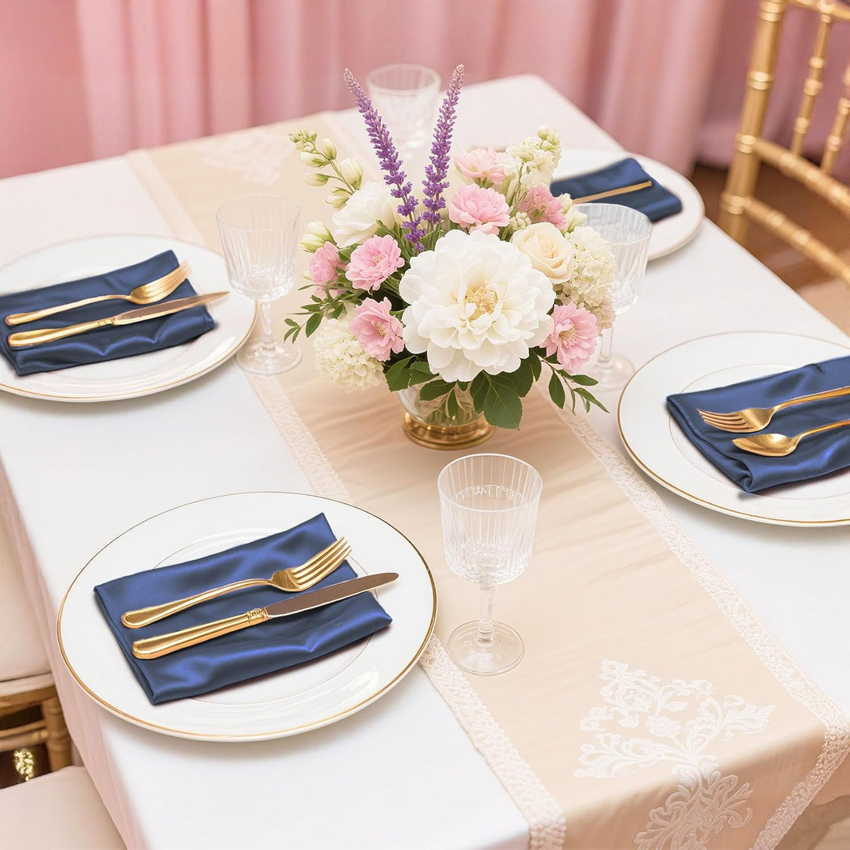 Bailarina 120 Pack Navy Blue Satin Napkins,17x17 Inches Wedding Napkins Square Soft Silky Table Napkins Bulk Decorative Elegant Cloth Napkin for Party Decoration, Banquet,Wedding,Graduation