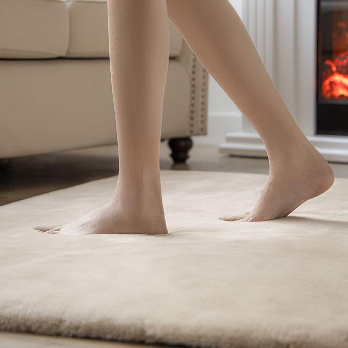 Ashler Faux Fur Rug, Upgraded Soft Faux Rabbit Fur, Beige Area Rugs, 2 x 6 Feet, Machine Washable Nursery Decor Throw Rugs for Bedroom, Kids Room, Living Room