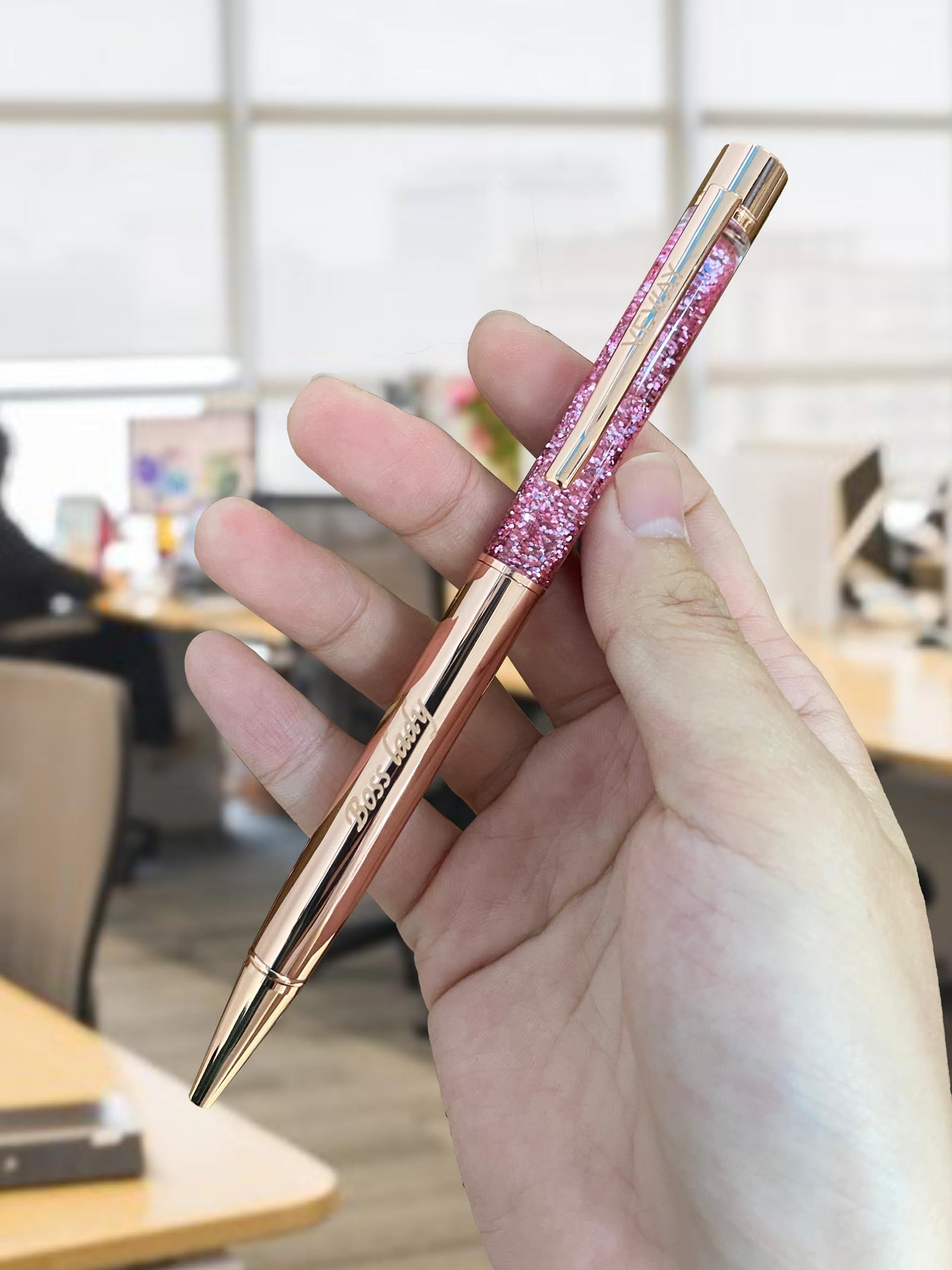 Veway - Luxury Pens for Women, 5 Glitter Rose Gold Writing Pens, Exclusive Pen Sets for Women Gift, Refillable Ballpoint Gift Set for Teachers, Executives & Special Occasions
