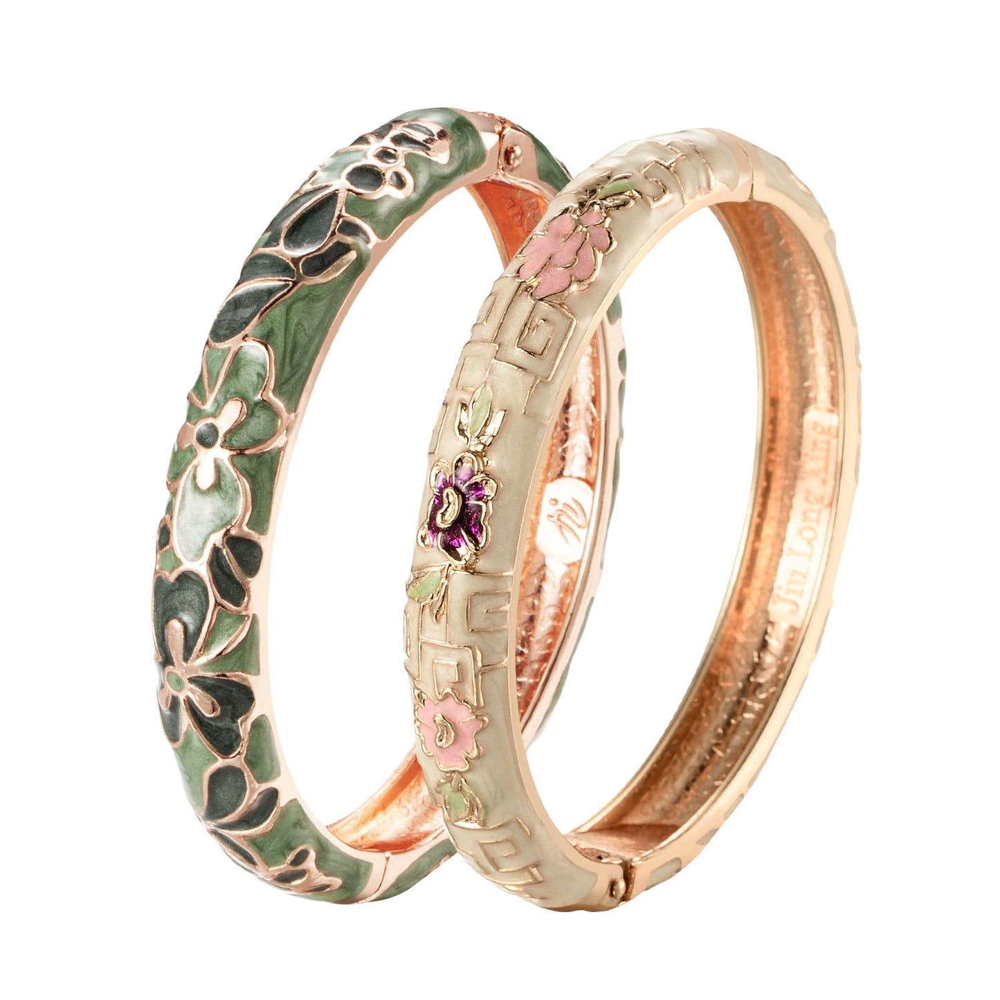 UJOY Vintage Cloisonne Bracelets Flower Enameled Jewelry Plated Cuff Bangle for Women Gift Box 55A100-55A114 Green Yellow