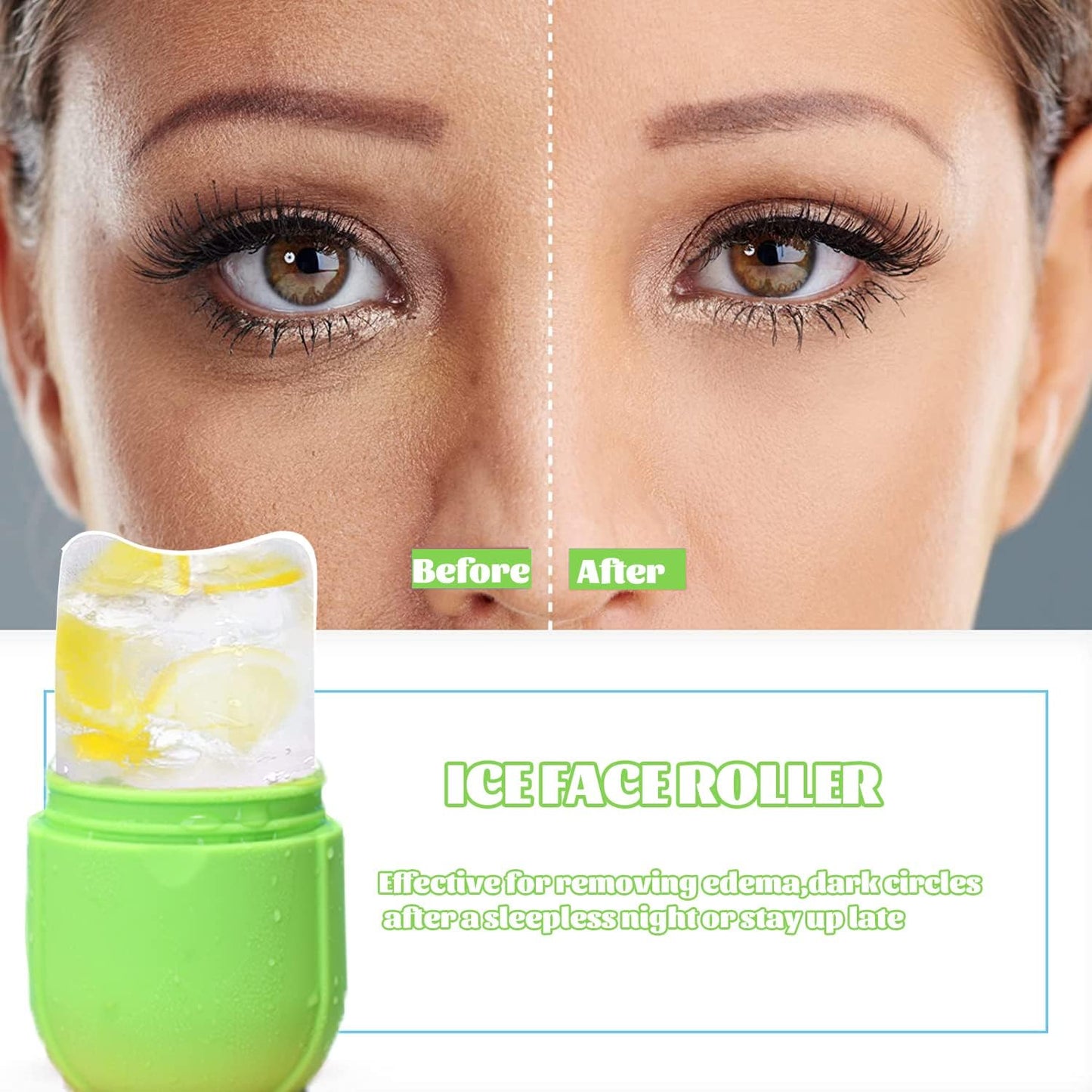 Ice Roller for Face and Eye - Upgraded Facial Beauty Roller, Skin Care Tool, Gua Sha Massage, Silicone Mold for Beauty (Green)