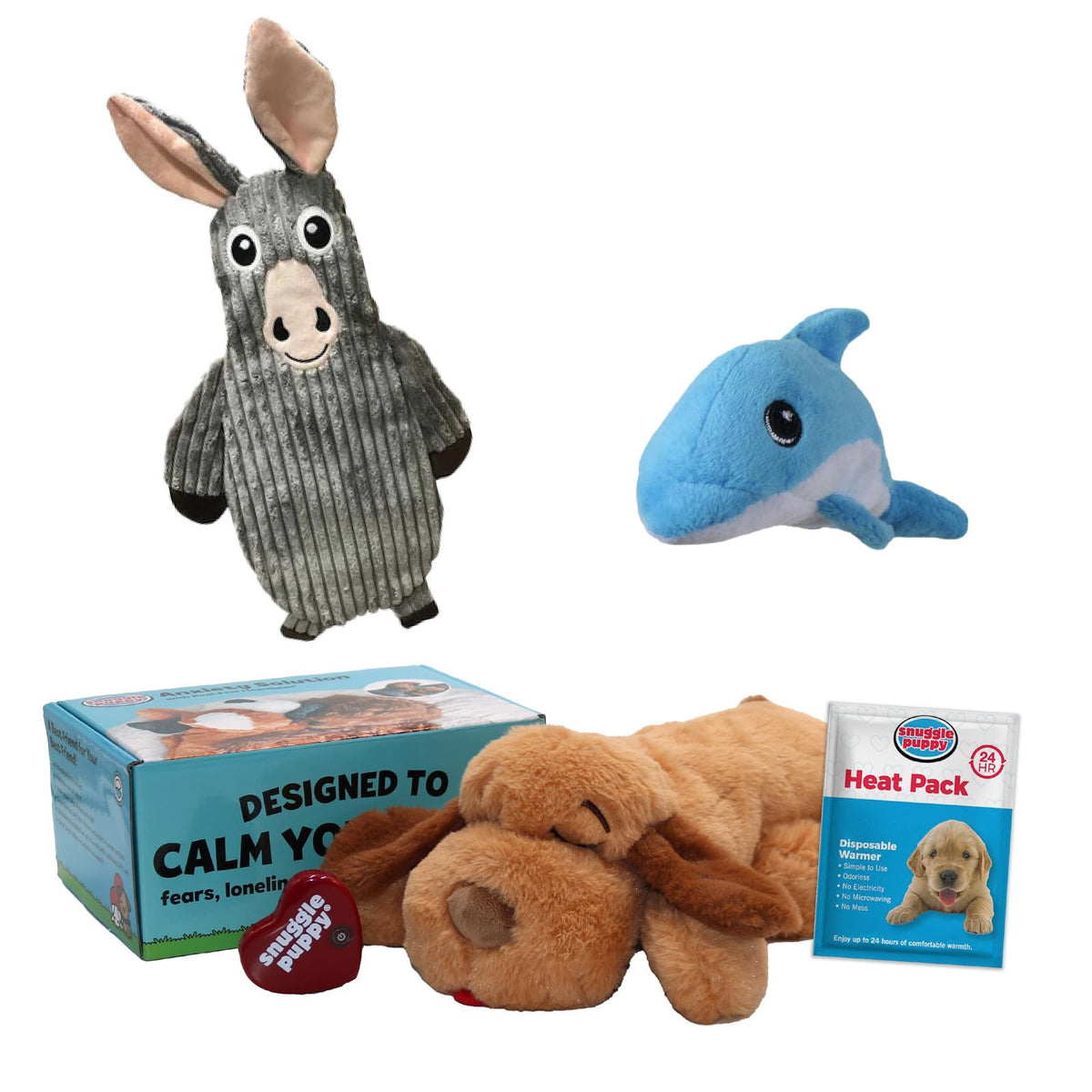 Snuggle Puppy Heartbeat Toy, 6 Heat Packs, Calming Comfort - Biscuit