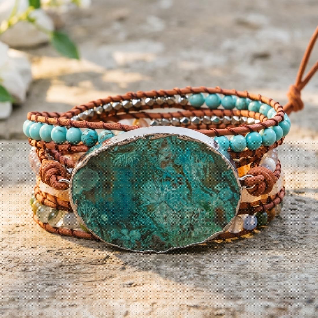 YGLINE Jasper Stone Bracelet 5 Wraps Bracelet Handmade Boho Bracelet For Women