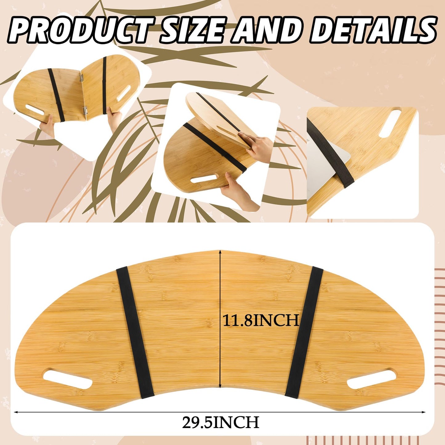 GlikCeil 29.5" Wood Curved Lap Desk Table Tray with Handles Wooden Foldable Desk Curved Bed Lap Board Keyboard Tray for Laptop Computer Mouse(Wood Color)