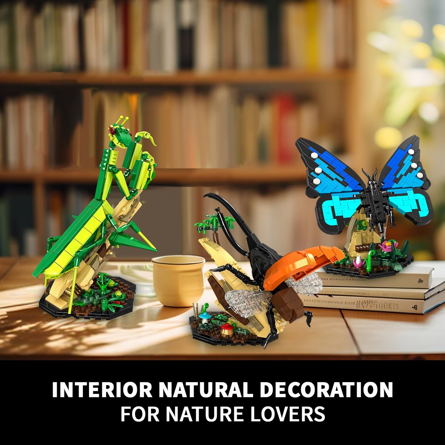 Insect Collection Building Toy Set, with Life-Size Blue Butterfly, Mantis and Beetle Display Models, Fun Gift for Nature Lovers, Bug Building Office Home Decorative, Gifts Ideal for Adults Kid 6+