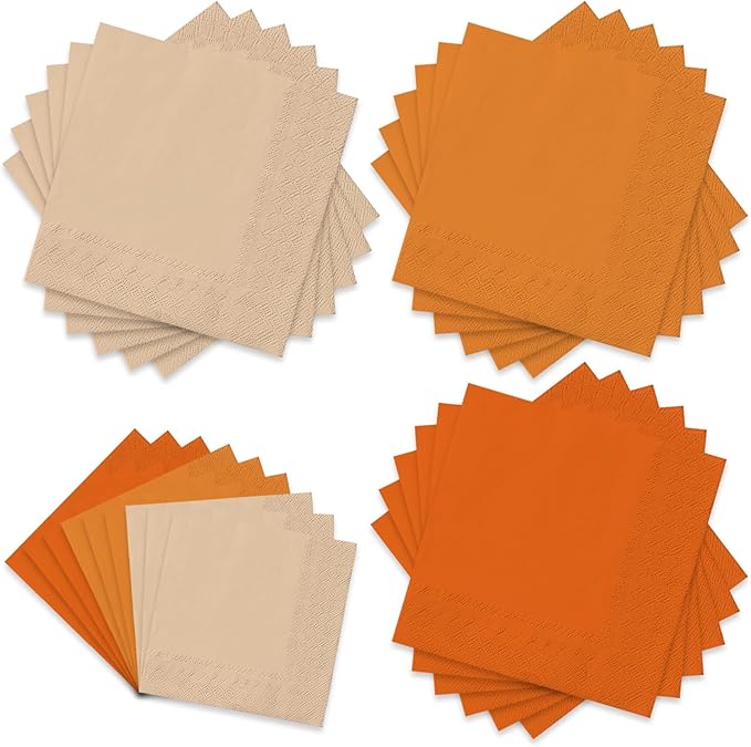 Whaline 150 Pack Fall Color Orange Napkins 6.5 x 6.5 Inch 3 Colors Disposable Paper Napkins Orange Theme Fall Dinner Napkins for Autumn Thanksgiving Party Celebration Supplies Table Decorations