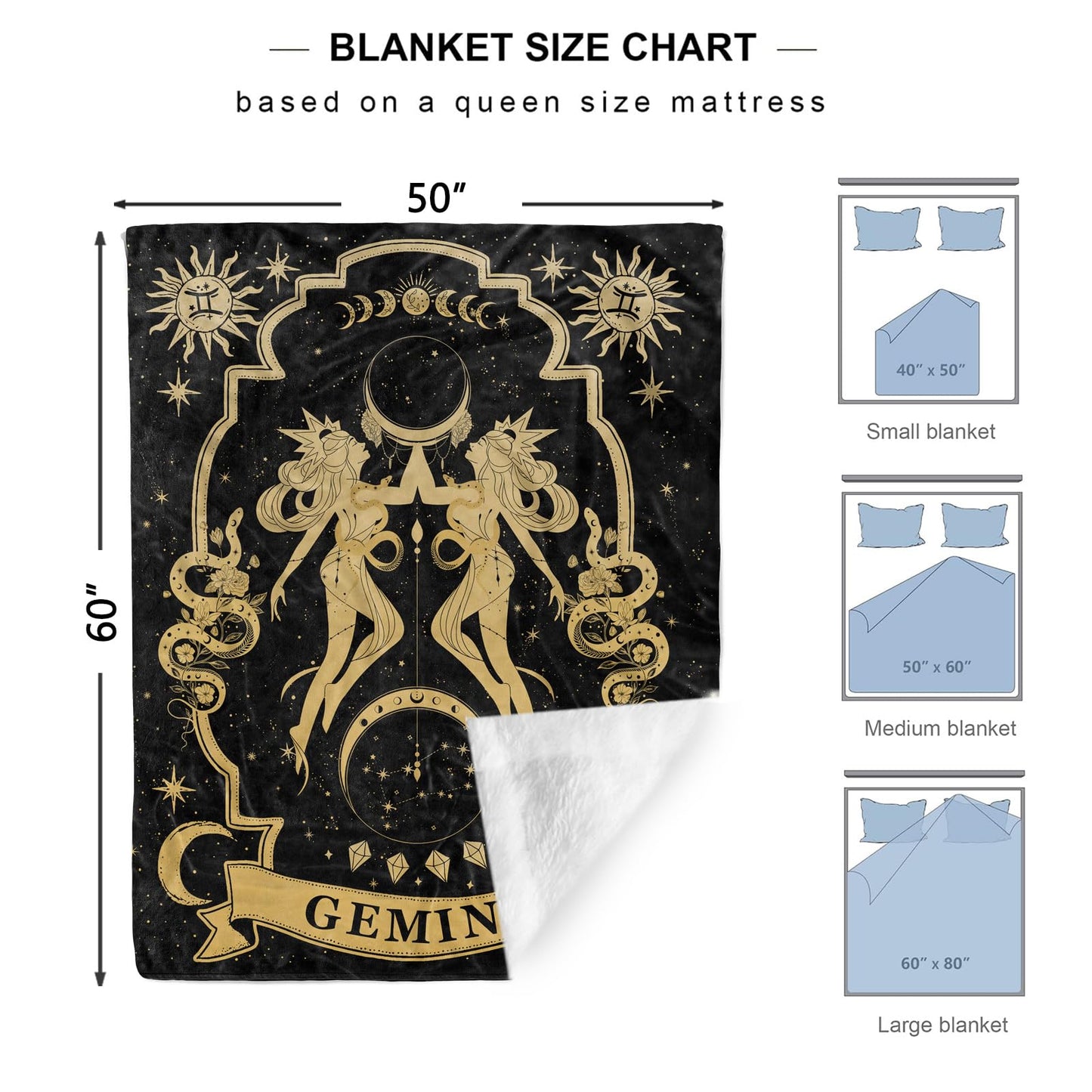 Gemini Zodiac Moon Constellation Throw Blanket, 60"X50", Soft Blanket for Women, Astrology Decor, Witchy Birthday Gifts, Gothic Style