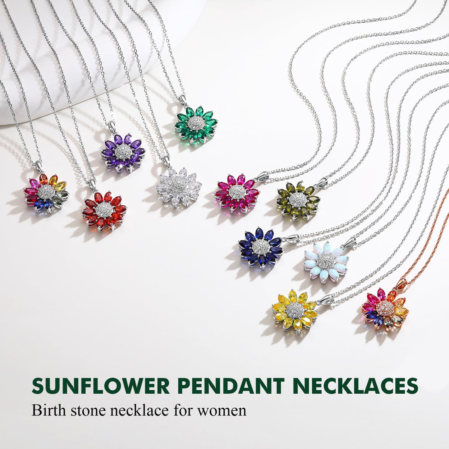 RANDES August Birthstone Necklace Peridot Sunflower Necklace 925 Sterling Silver Dainty Flower Stone Pendant Necklaces for Women