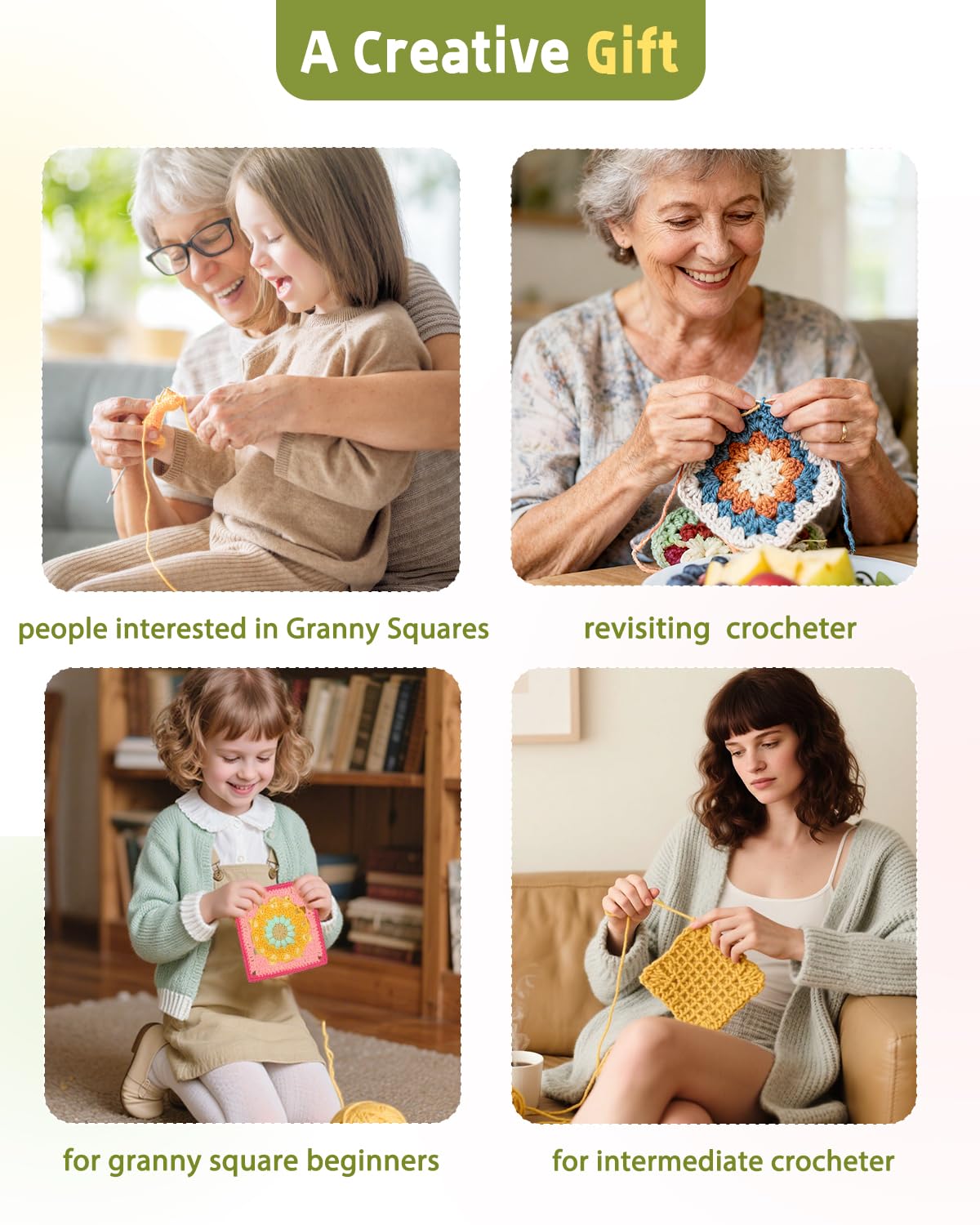 Katech Crochet Kit for Beginners-Crochet Kit for Adults Kids w/Step-by-Step Video Tutorials, Learn to Crochet 50 Pattern Granny Square Kit Crochets Starter Kits w/Upgraded Yarn-Zero Based Friendly