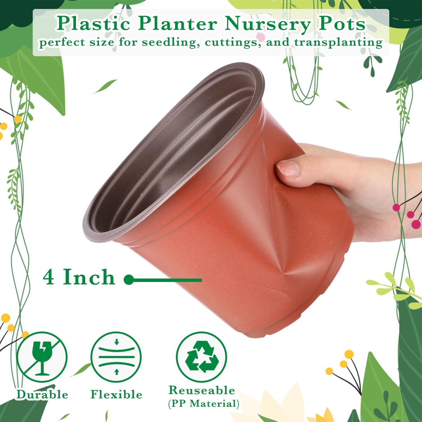Hushee 1500 Pcs 6 Inch Plastic Plants Nursery Pots Bulk Seedling Flower Plant Container and Seed Starting Pots with Drainage Holes for Indoor Outdoor Flower Transplanting Supply