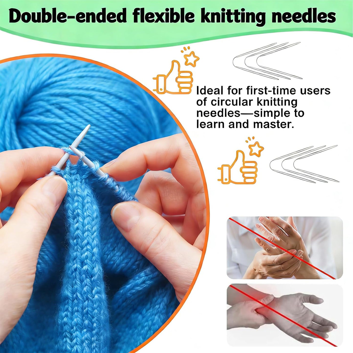 18 Pcs Stainless Steel Circular Knitting Needles Set, Crazy Trio Sock Knitting Needles for Hats & Gloves, Sizes 2–4.5 mm, Complete Crochet & Knitting Set for Beginners
