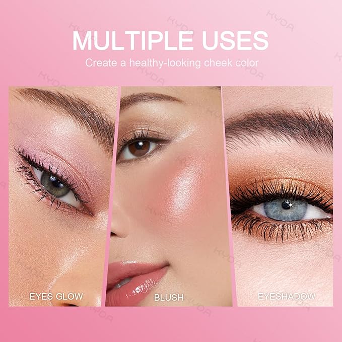 KYDA Warm Rose Shimmer Blush, Gradient Cameo Brown Pink Color, Micro-fine Pearl Powder Blush, Soft Buildable Cheek Color, Lightweight Smooth, Multiuse Blusher Compact