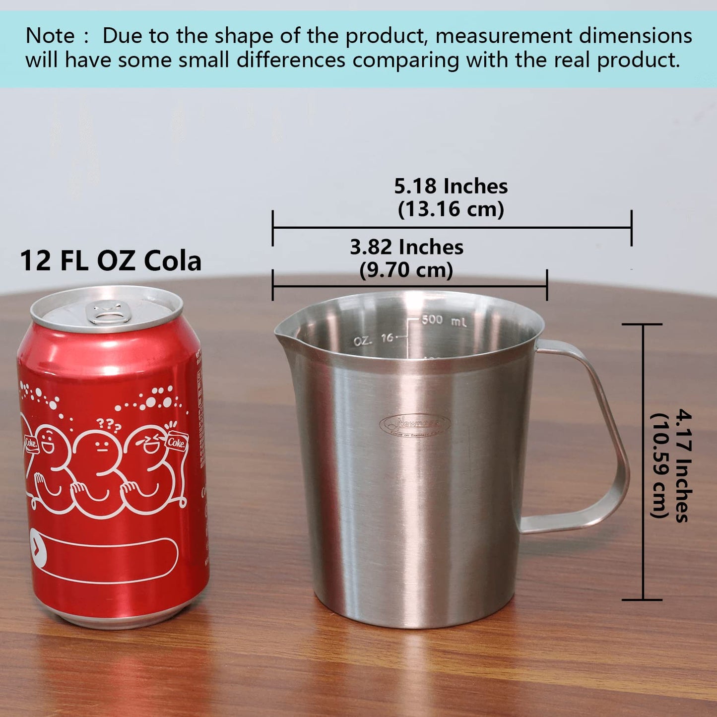 Newness Stainless Steel Measuring Cup, Metal Measuring Cup with Handle (Upgraded, 3 Marking Including Cup/ML/Ounce Scale), 16 Ounces (0.5 Liter, 2 Cup)