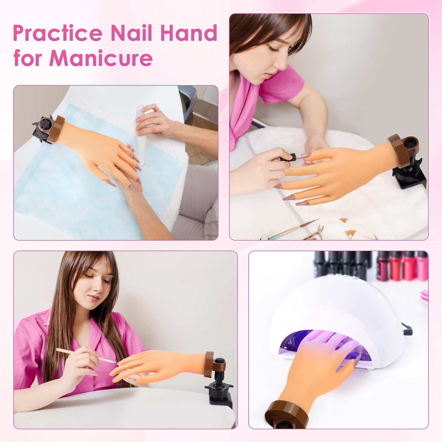 Yokilly Practice Hand for Acrylic Nails, Bendable Soft Nail Practice Hand, Flexible Plastic Nail Hand Practice, Fake Mannequin Training Hand for Nails Practice (with Clamp Holder) / Black