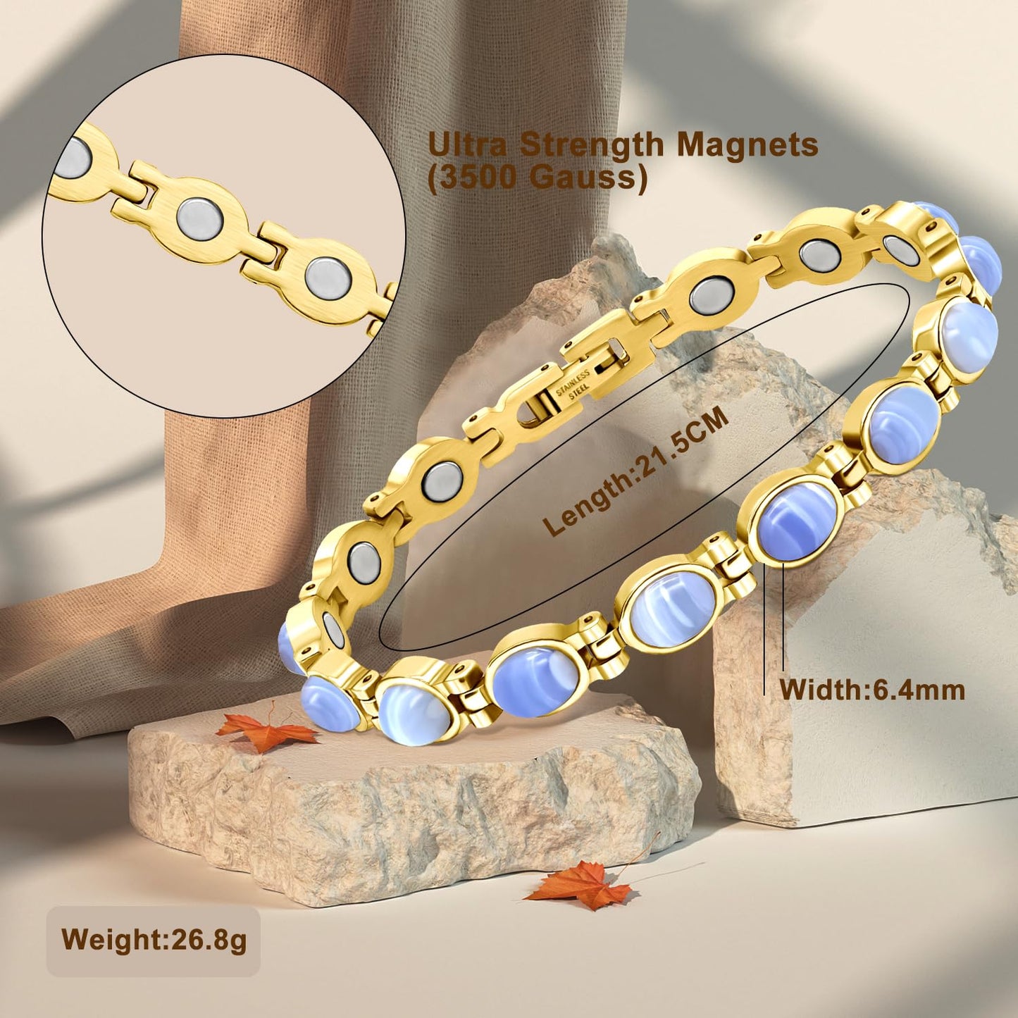 JEROOT Ultra Strength Magnetic Bracelet for Women | 3500-6000 Gauss Neodymium Magnets | Magnetic Therapy Jewelry with Adjustable Tool & Gift Packaging