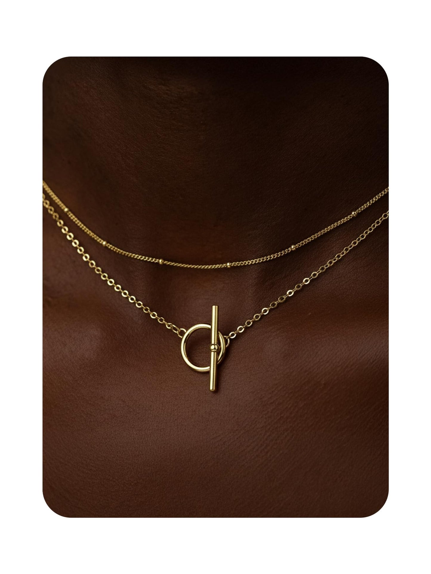 MSCHA HOME Gold Necklace for Women Stack Trendy Non Tarnish Satellite Bead Choker Chain Toggle Pendant 14K Gold Plated Simple Dainty Double Layered Jewelry Set Gift