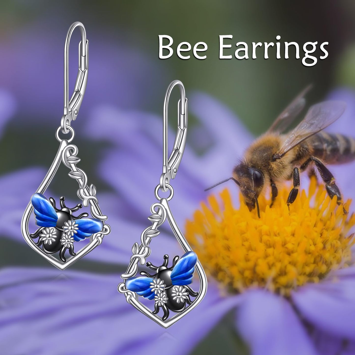 Bee Earrings Sterling Silver Daisy Filigree Earrings Leverback Dangle Earrings Drop Jewelry Birthday Gifts for Women