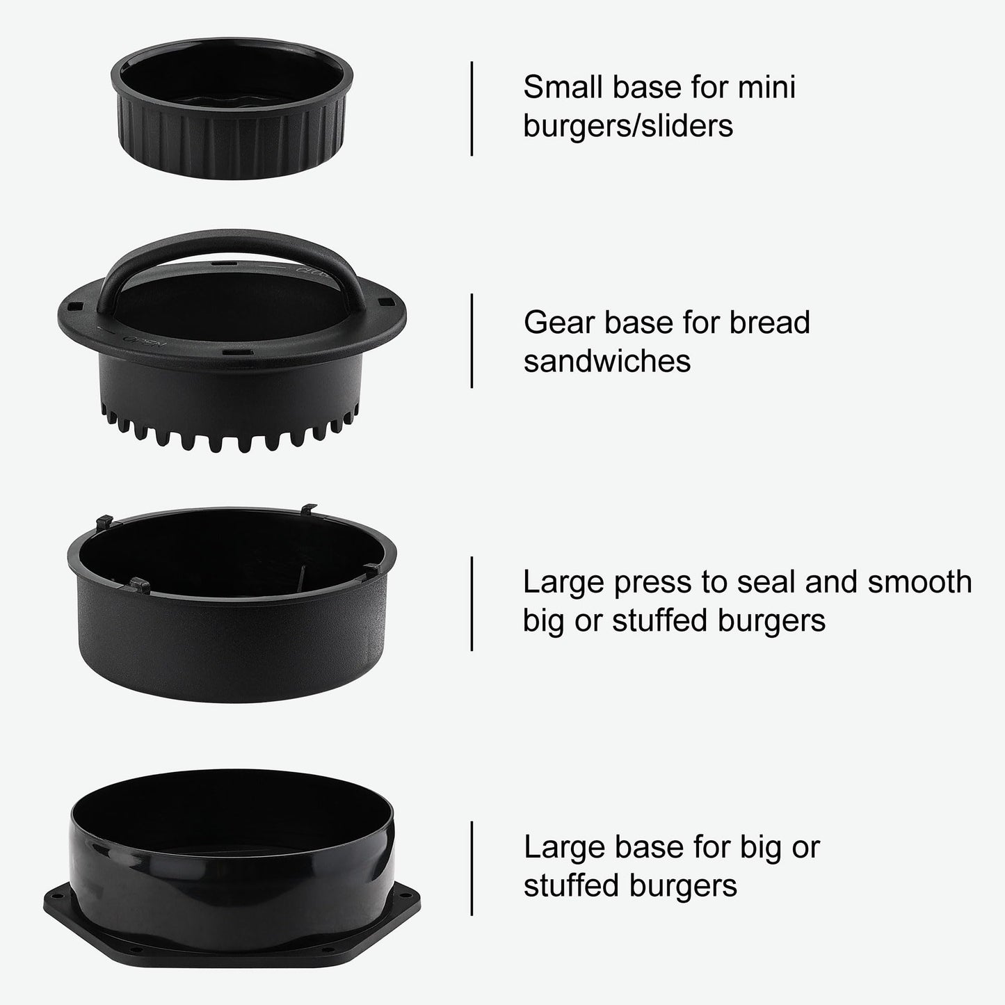 POLIGO Smash Burger Press Kit - 4 in 1 Hamburger Patty Storage Containers, 6.69" Cast Iron Smash Bacon Press - Non Stick Smash Burger Press Set for Grill and Griddle Cooking, Black Round