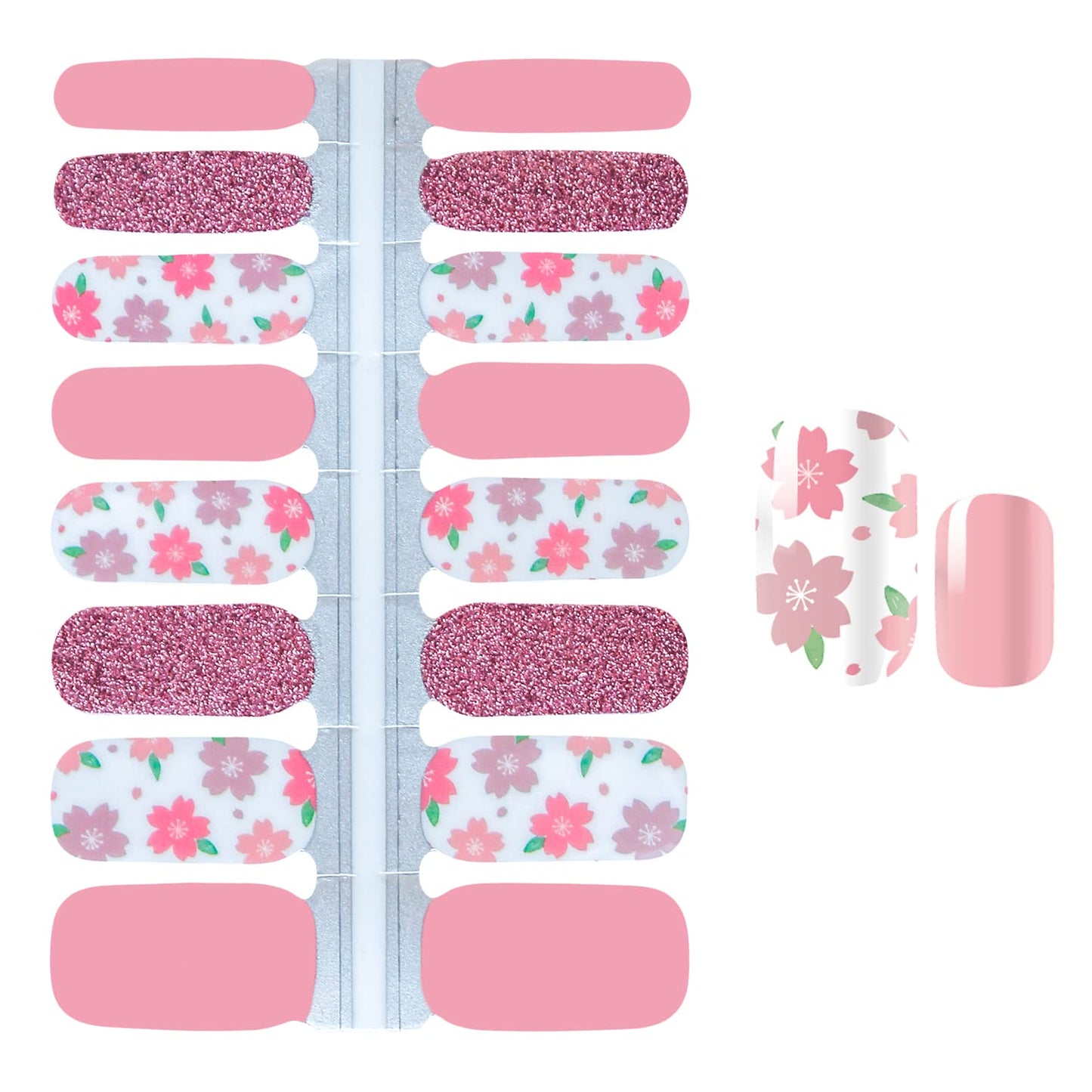 SILPECWEE 5 Sheets Flower Glitter Nail Polish Strips Adhesive Nail Stickers Full Nail Wraps for Women Nail Art Stickers Stick on Nails with 1pc Nail File