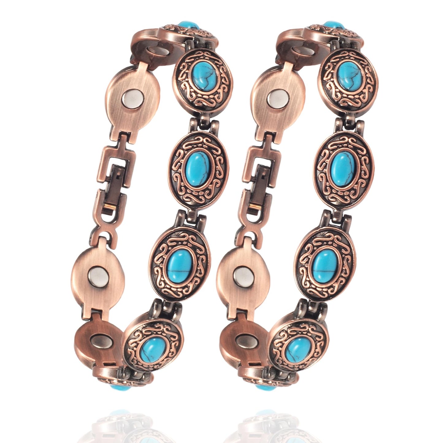 EnerMagiX Copper Bracelets for Women for Arthritis, Pure Copper Set with Turquoise Adjustable Magnetic Bracelet, Mother's Day Presents(0174 2Pcs)