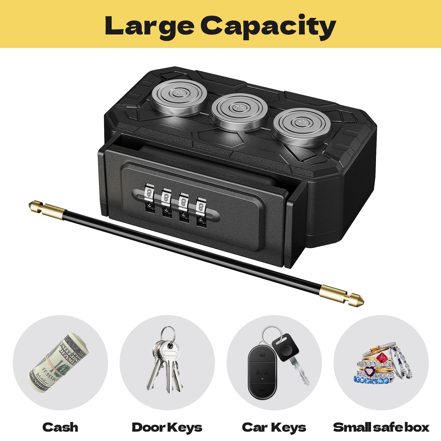 Magnetic Key Lock Box,Magnetic Key Holder Under car,Key Holder Magnetic,Hide a Key Outside,Waterproof Magnetic Key Hider,4 Combinations & Dual Mounting