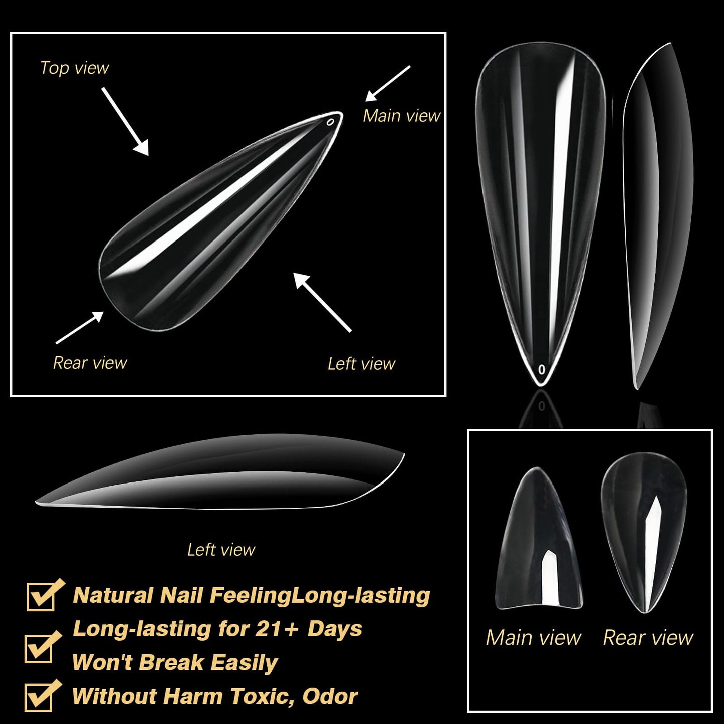 Cycullinyt 500pcs Sculpted XXLong Stiletto Soft Gel Nail Tips, Professional False Nail Tips with Box - 10 Sizes Full Cover Clear Acrylic Press On Fake Nails for Extension Manicure Salon DIY at Home