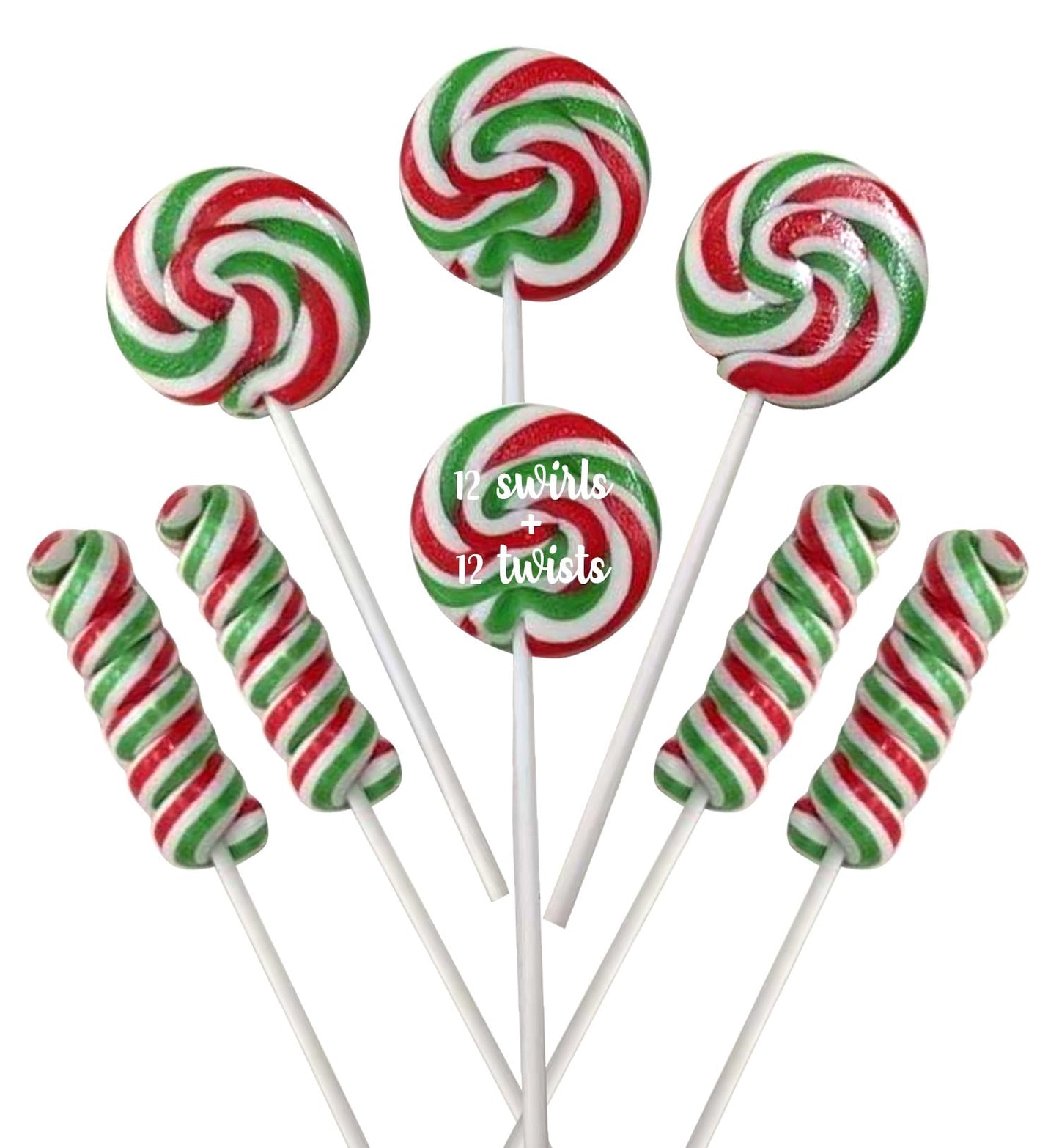 Christmas Candy Lollipops - 24 Holiday Suckers Individually Wrapped Bulk - 18g Swirl and 12g Twisty Pops