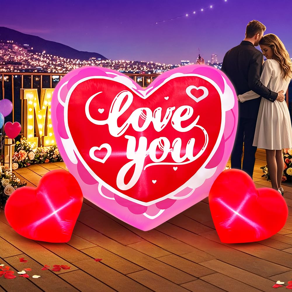 KOOY 6FT Long Mothers Day Inflatables Outdoor Decorations Heart Inflatable with Light for Valentine's Day Gift Engagement Wedding Anniversary Romantic Party Yard Décor