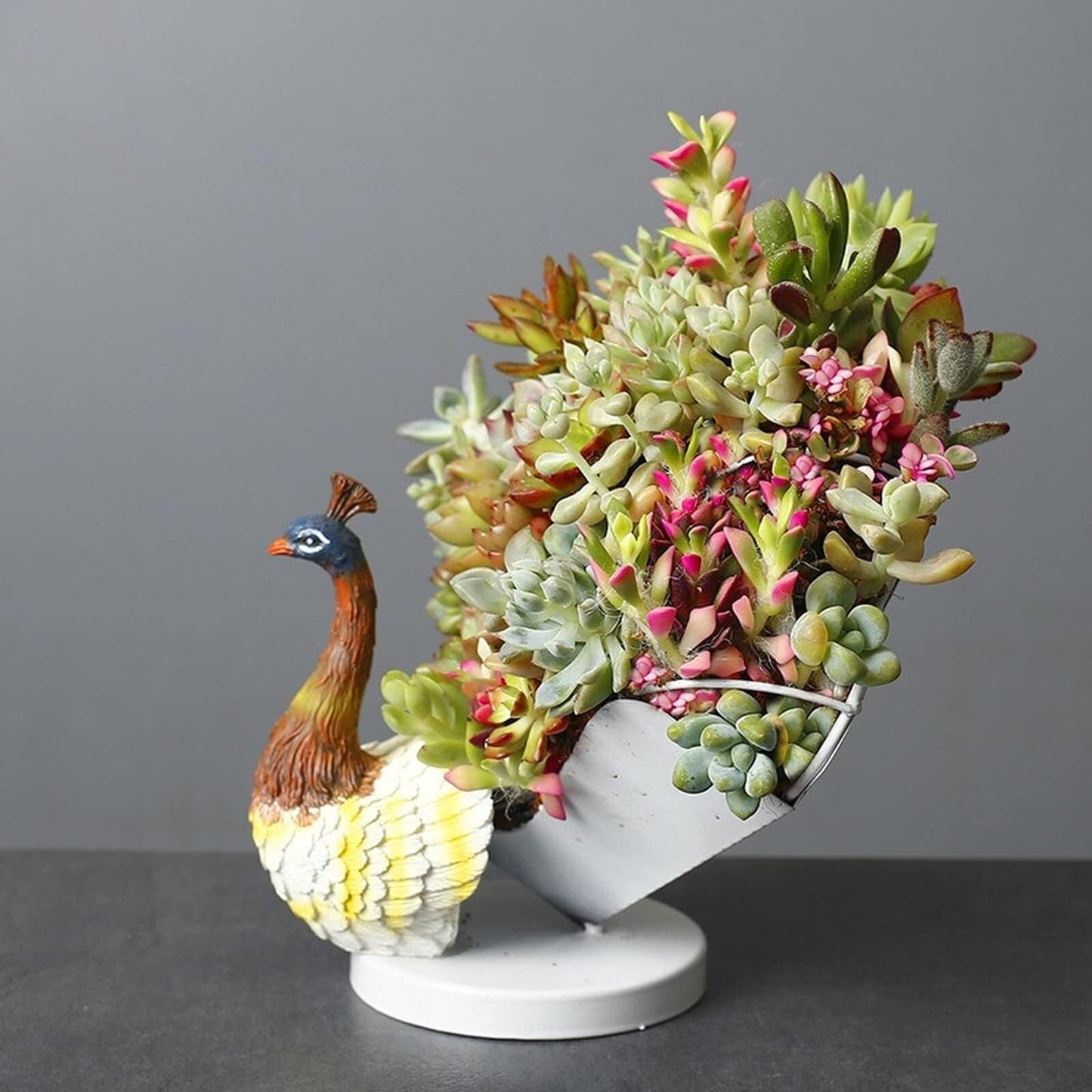FXLTHIYBO Sleek Creative Forged Metal Succulent Planter Animal Peacock Sculpture Stand Garden Decoration for Indoor use(C)