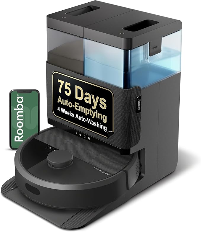 iRobot Roomba Plus 405 (G181) 2in1 Vacuum & Mop Robot with AutoWash Dock - Dual Spinning, Smart & Fast Mapping, Ideal for Pet Hair, Self-Empties 75 Days, Intense Suction, Pad Washing & Drying