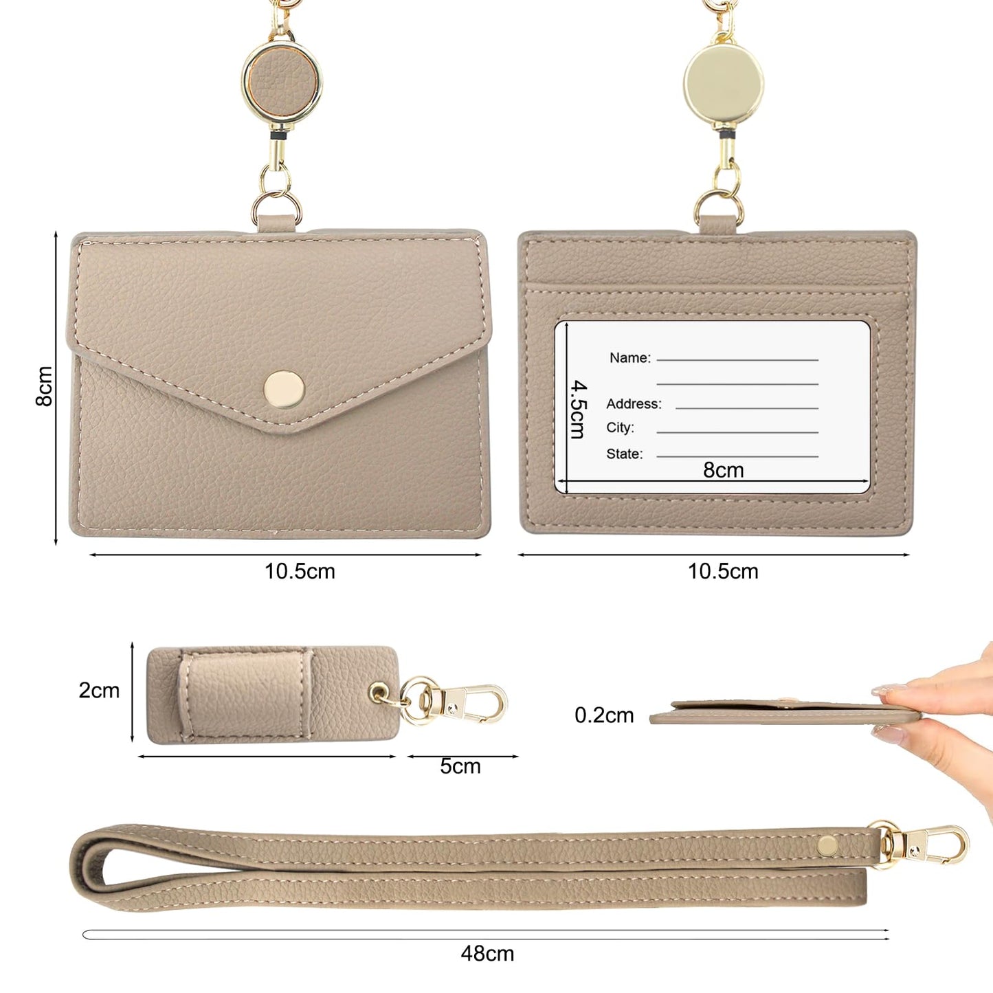 Office Badge Holder - Boshiho Genuine Leather Credit ID Card Holder with Stretch Neck Lanyard and Pen Clip, Gift Box (Horizontal-Light Brown)