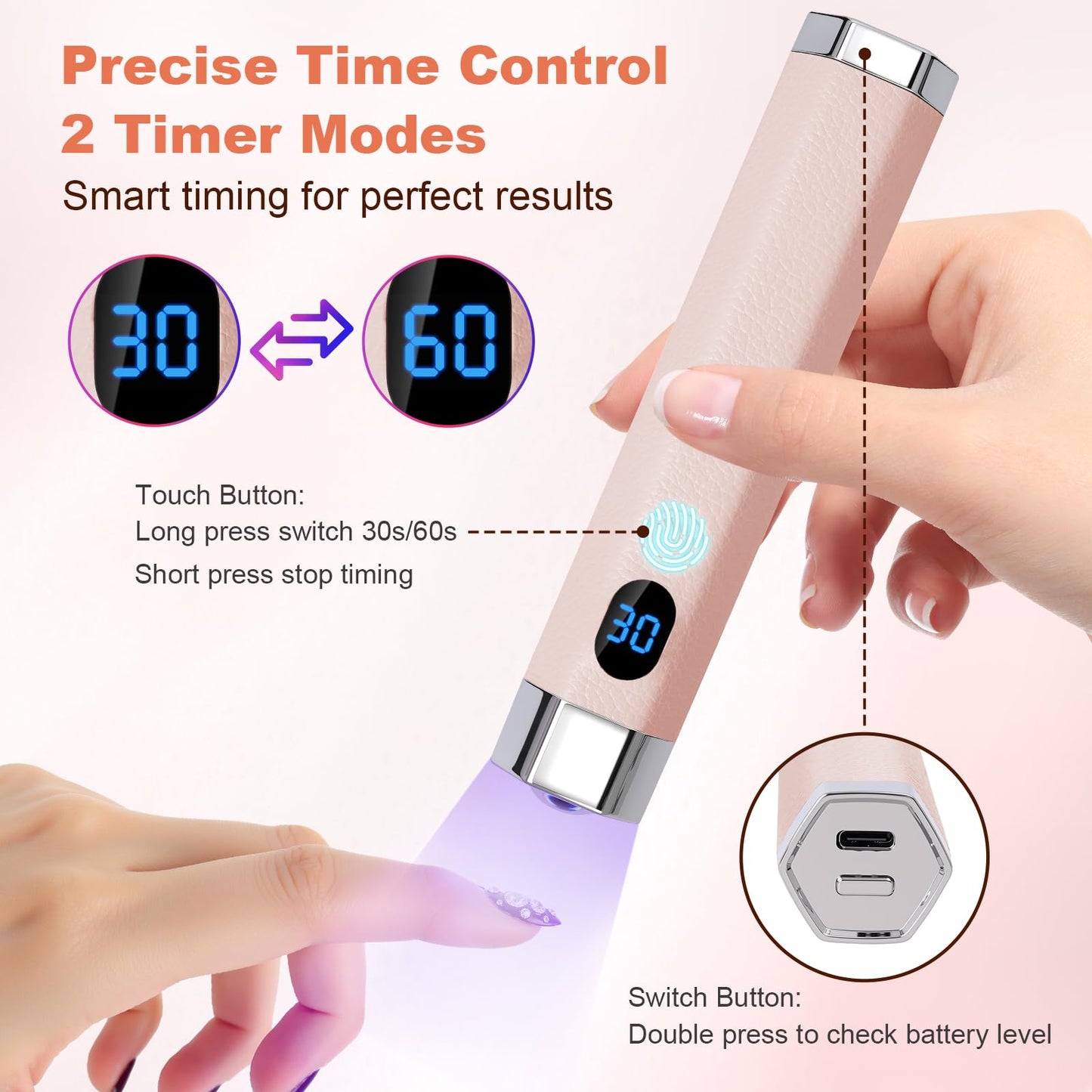 Lynsalene Handheld Mini UV Nail Lamp, Portable Flash Cure Light with Upgraded Magnetic Stand & Smart Sensor - Rechargeable Nail Dryer Fast Curing Gel Nails at Salon,Home & Travel (Pink)